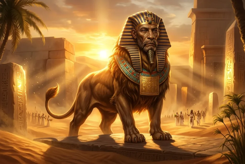 Androsphinx egipcio: criatura mitológica con cuerpo de león y rostro humano, guardián de secretos antiguos