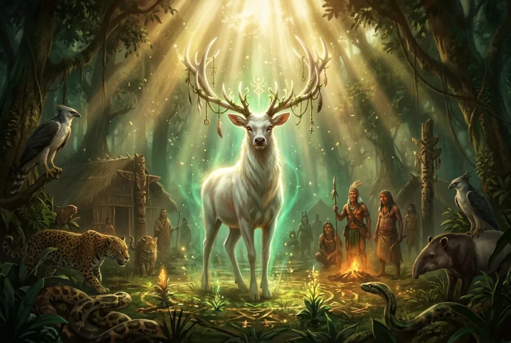 Anhanga espíritu protector de animales mitología brasileña amazónica tupí-guaraní guardián bosques