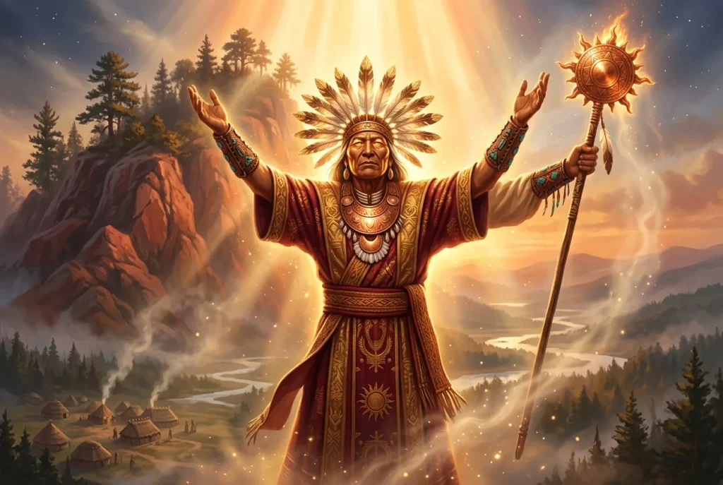 Aunelanuhi, el espíritu del sol en la mitología Cherokee, representación de la deidad solar