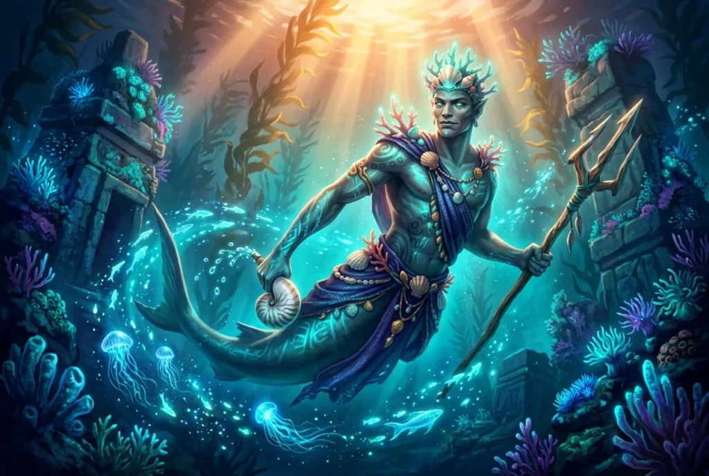 Barracuda mítica de la mitología caribeña, criatura legendaria del folklore caribeño en las aguas profundas