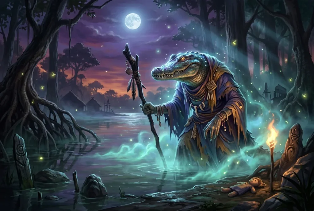 Cuca criatura mitología brasileña bruja monstruosa cabeza caimán leyenda folklore