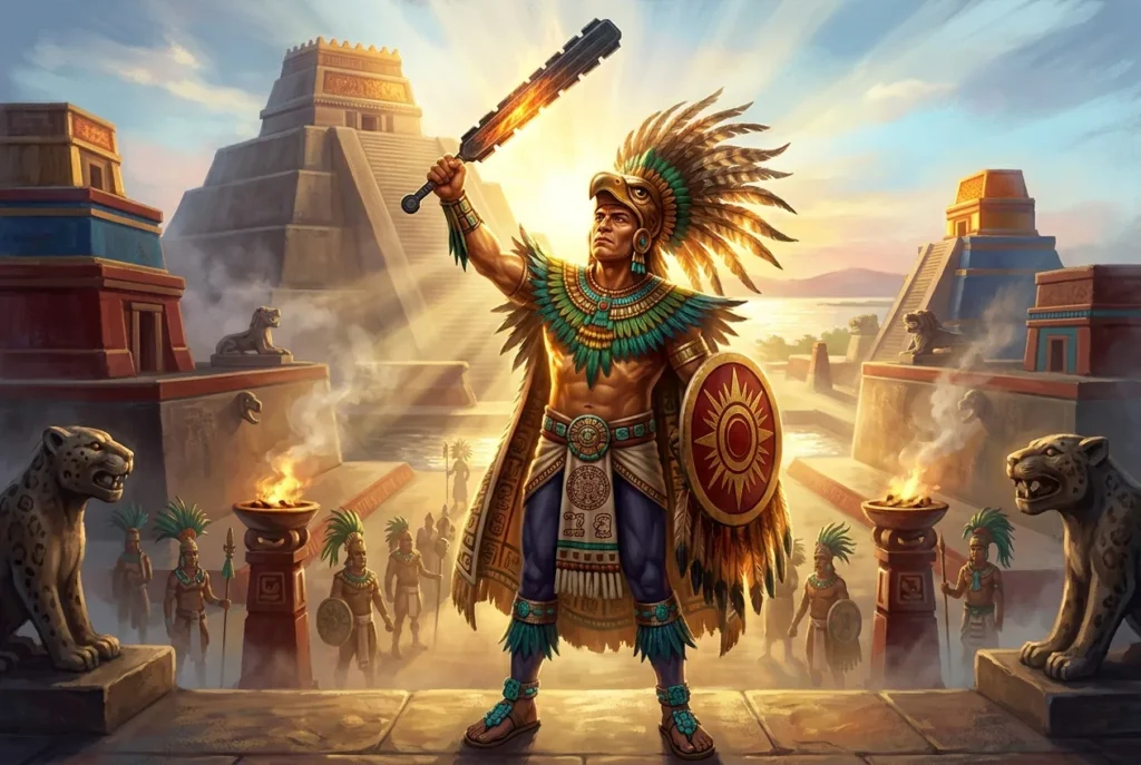 Guerrero Águila azteca en mitología mesoamericana representando fuerza espiritual y poder militar