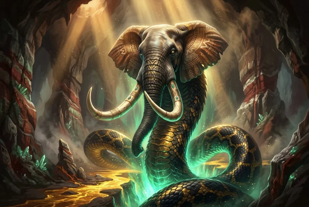 Grootslang criatura mitología africana híbrido elefante serpiente gigante folclore sudafricano