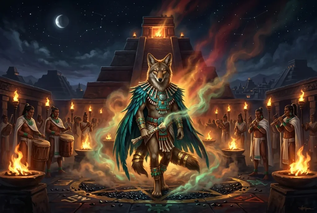 Huehuecoyotl, dios coyote azteca de la astucia y la música en la mitología nahua