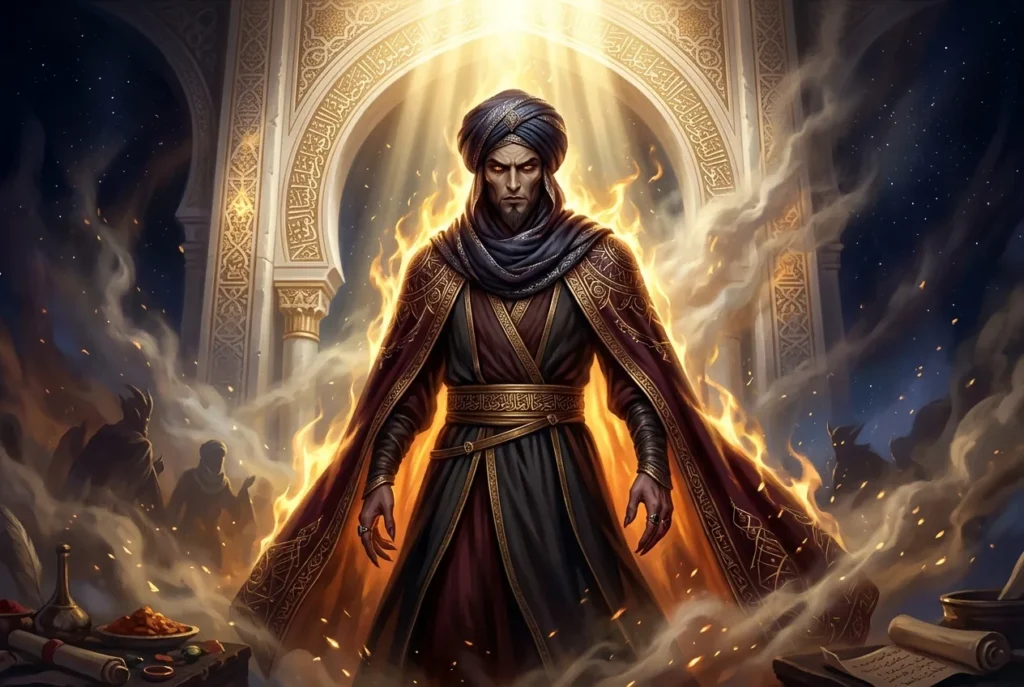 Iblis, la criatura de fuego de la mitología árabe islámica, representación del adversario y tentador en la tradición religiosa