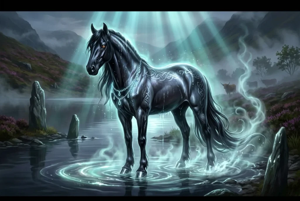 Kelpie criatura mitología escocesa espíritu acuático transformación folklore