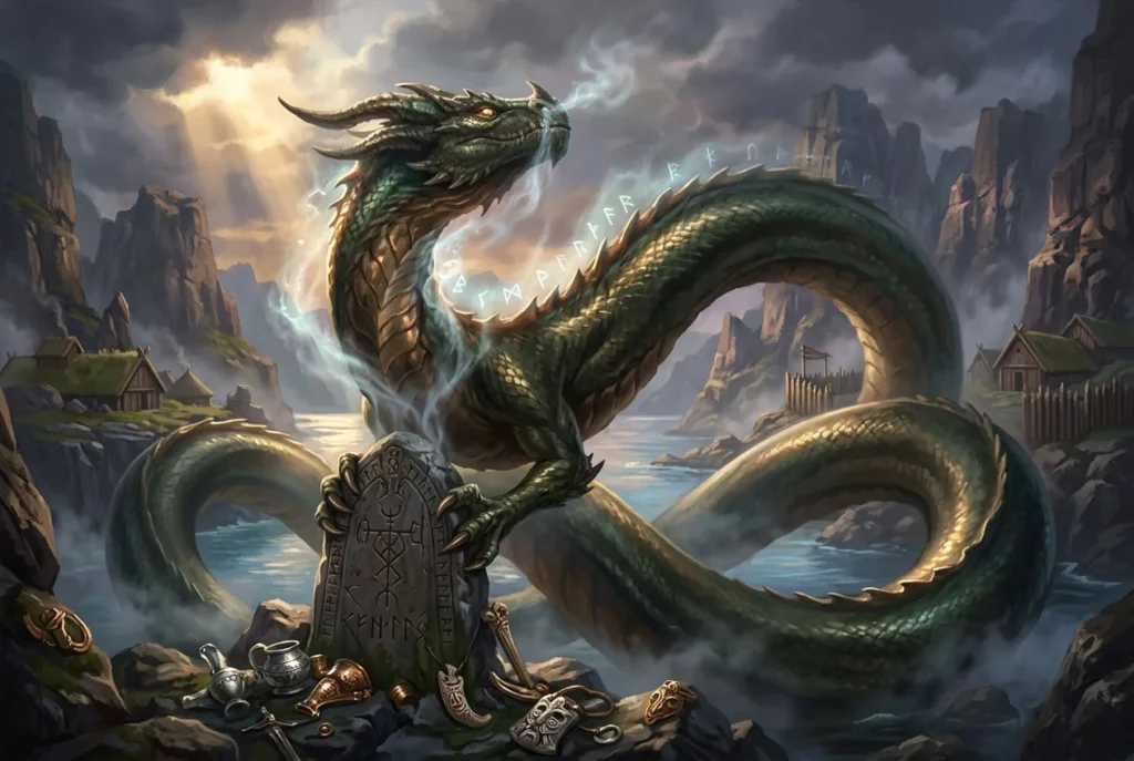 Lindworm criatura mitología nórdica escandinava serpiente dragón con dos patas delanteras