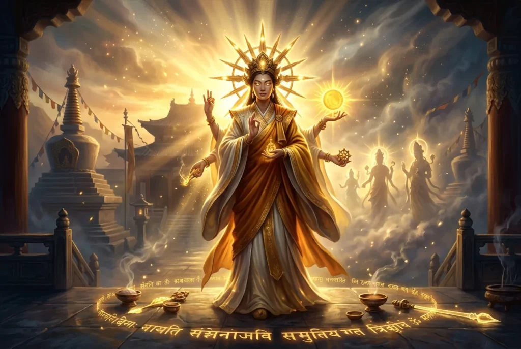 Marici deidad budista de la luz y el amanecer, símbolo de iluminación en mitología budista