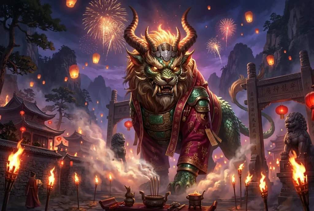 Nian criatura mitología china bestia legendaria Año Nuevo
