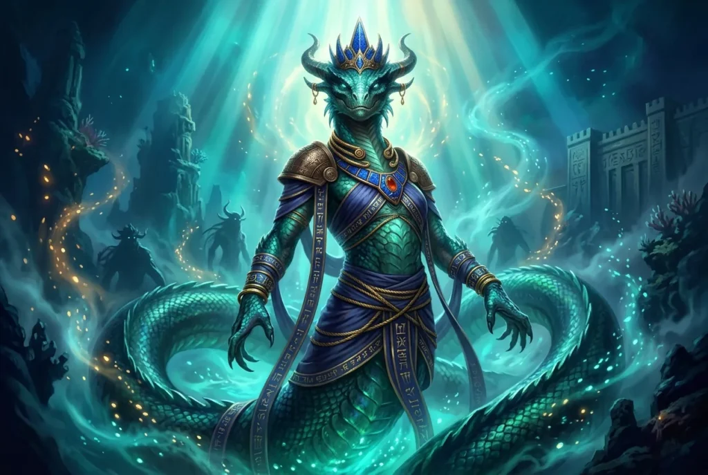 Tiamat, deidad primordial babilónica del caos acuático, representación mitológica mesopotámica