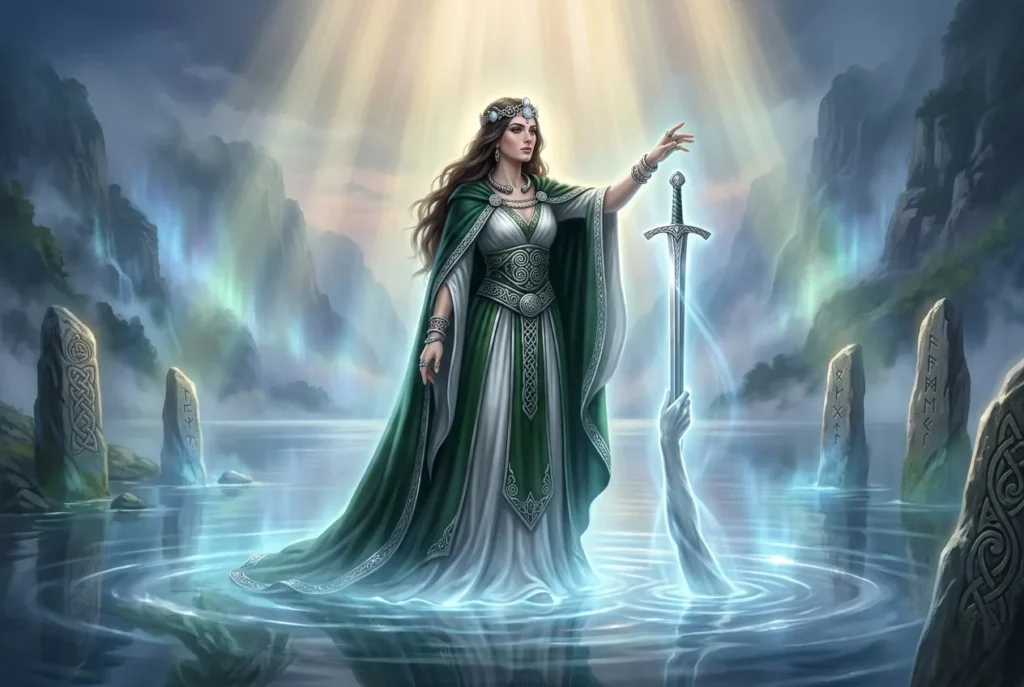 Viviane, la Dama del Lago de la mitología artúrica, figura mágica envuelta en misterio y poder sobrenatural