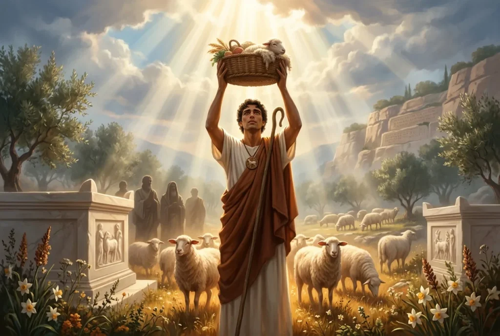 Abel el pastor mitología griega, segundo hijo de Adán y Eva, símbolo de inocencia y tragedia en la tradición religiosa antigua