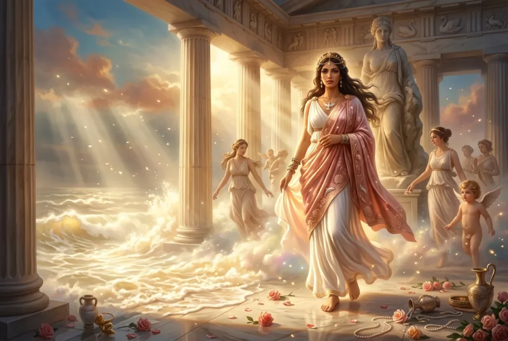 Afrodita diosa griega del amor y la belleza naciendo de la espuma del mar en la mitología griega