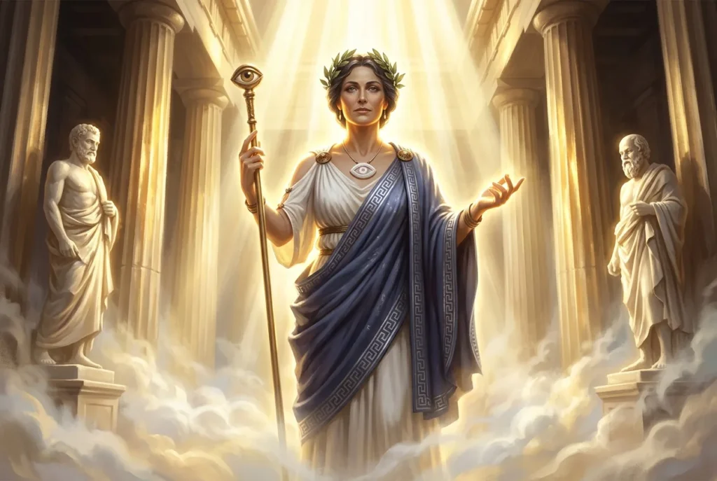 Aletheia la diosa griega de la verdad revelando la realidad oculta en la mitología griega antigua
