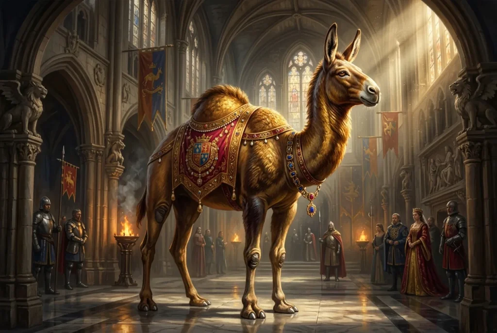 Allocamelus criatura heráldica híbrido asno camello mitología medieval