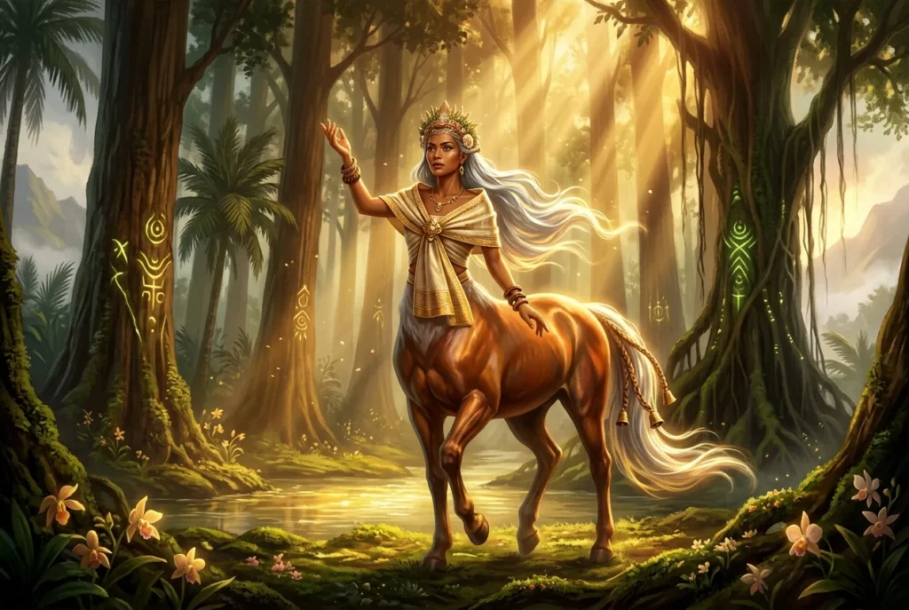 Anggitay centaura femenina de la mitología filipina, criatura híbrida mujer y caballo