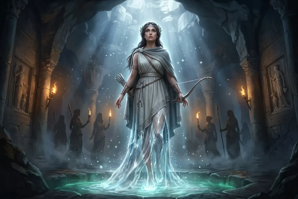 Arethusa ninfa griega transformada en fuente, mitología griega antigua con agua y naturaleza
