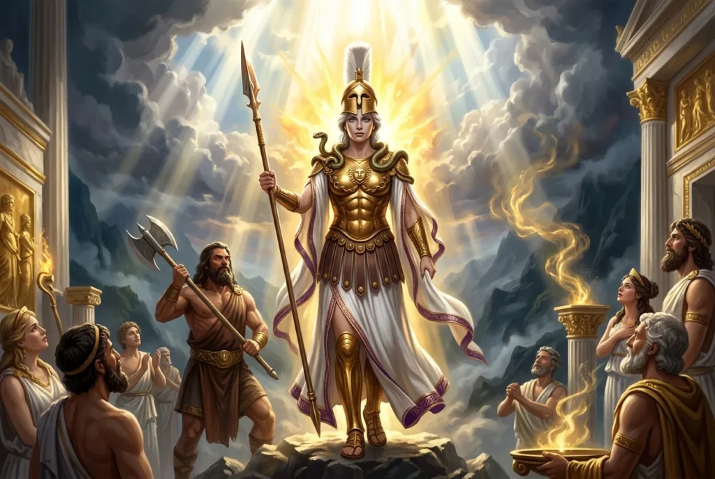 Athena diosa griega de la sabiduría y la guerra, retrato mitología griega