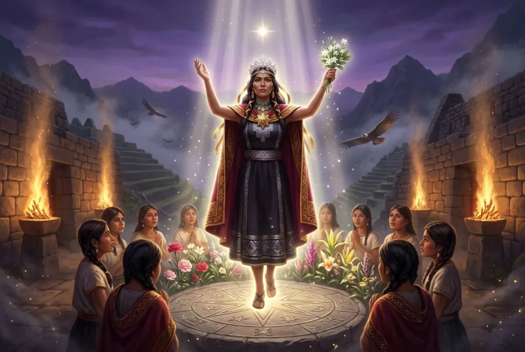 Chasca diosa inca Venus lucero alba atardecer mitología inca belleza flores