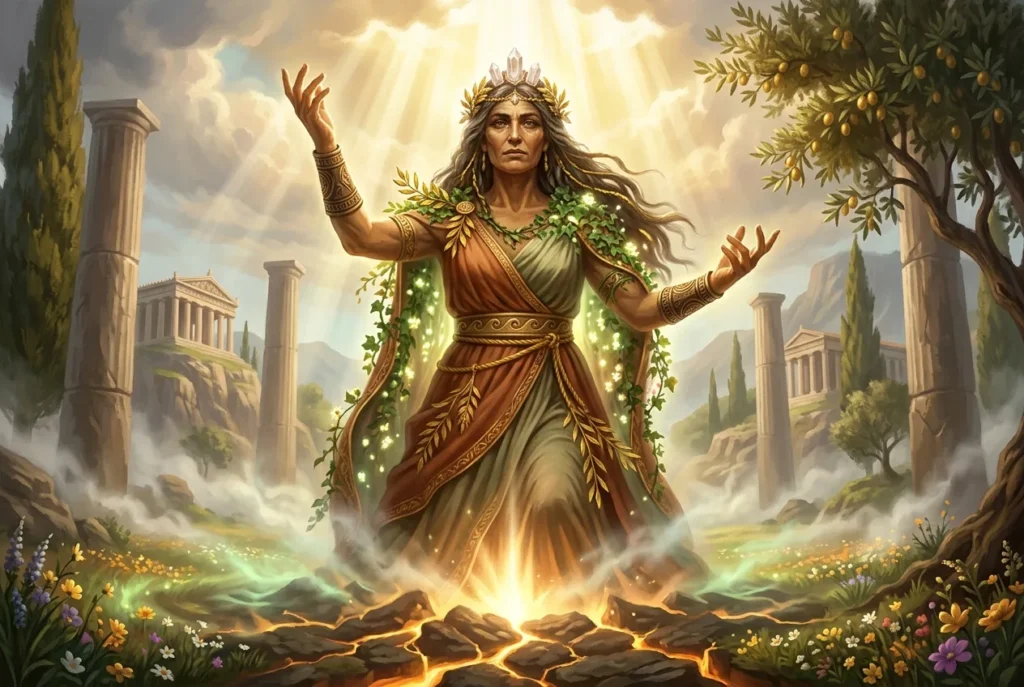 Gaia la Madre Tierra de la mitología griega antigua, diosa primordial personificación de la Tierra