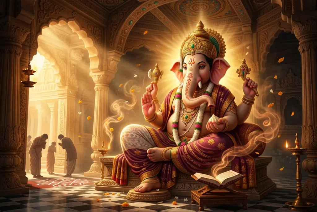 Ganesha dios hindú con cabeza de elefante, deidad removedora de obstáculos y patrón de la sabiduría en la mitología hindú