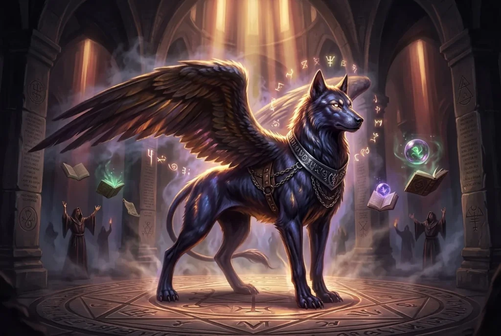 Glasya-Labolas demonio goético con cabeza de perro y alas de grifo, presidente infernal de la demonología medieval