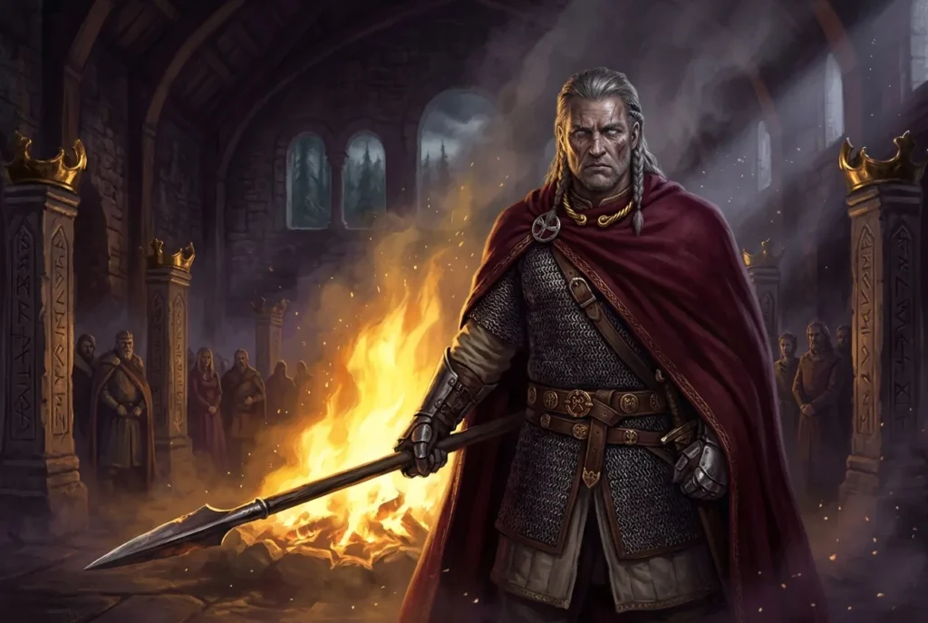 Hagen de Tronje, guerrero burgundio de la mitología alemana del Nibelungenlied, representado con armadura medieval