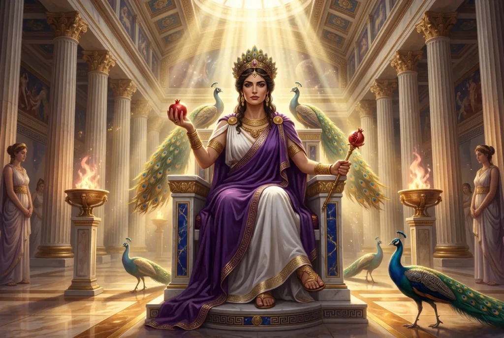 Hera, reina de los dioses olímpicos de la mitología griega, diosa del matrimonio y la familia