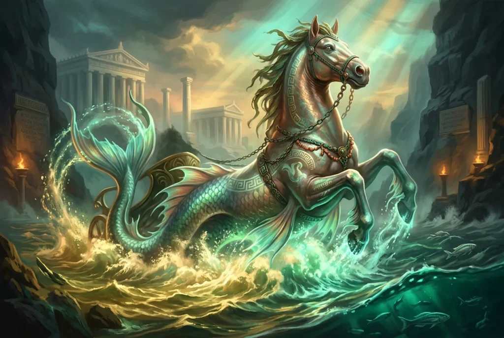 Hipocampo mitología griega - criatura marina con cabeza de caballo y cola de pez