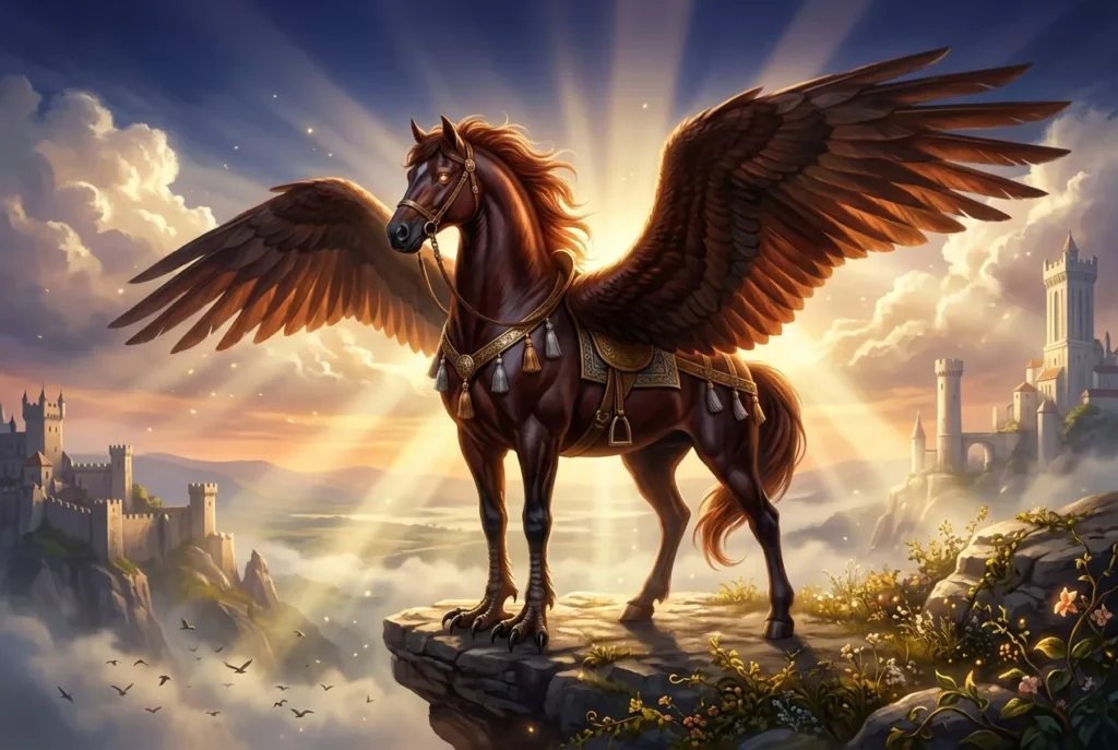 Hippogriff mitología europea medieval, criatura alada híbrida de caballo y grifo
