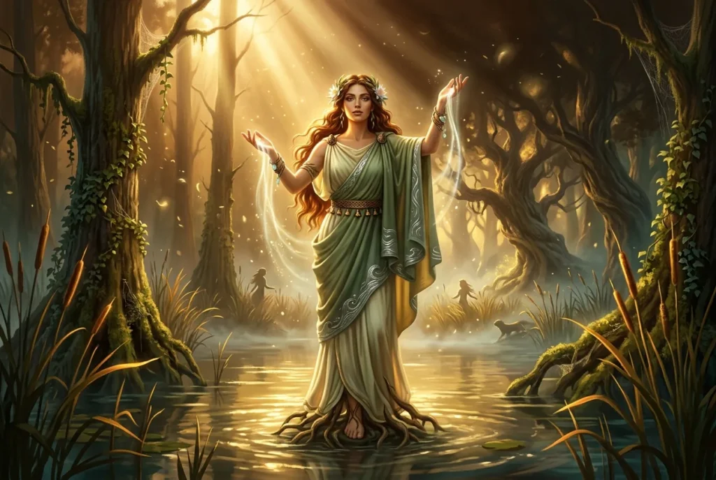 Humadryad ninfa griega de los árboles en bosque pantanoso mitología griega