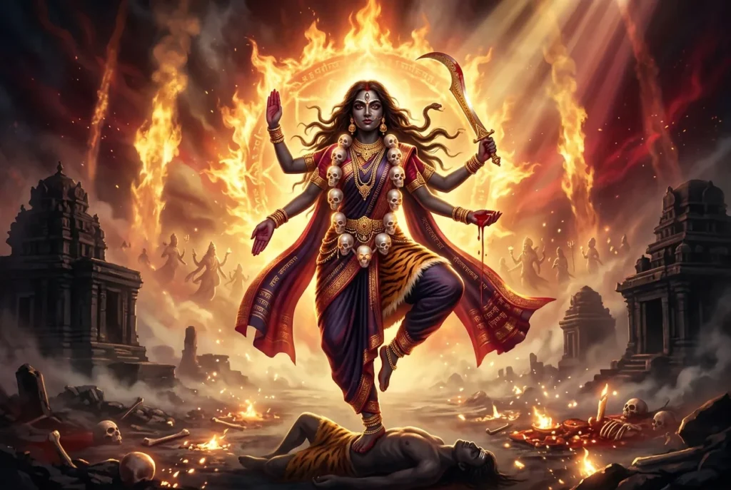 Kali diosa hindú de la transformación y destrucción, figura mitológica con simbolismo sagrado