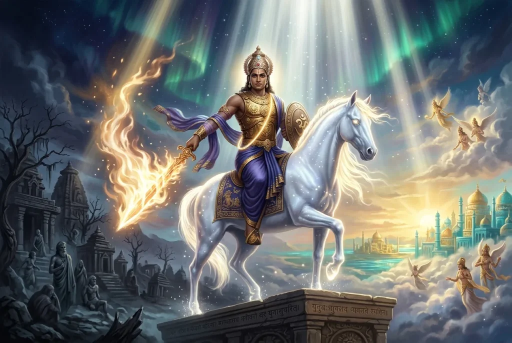 Kalki avatar de Vishnu mitología hindú - última encarnación divina a caballo blanco