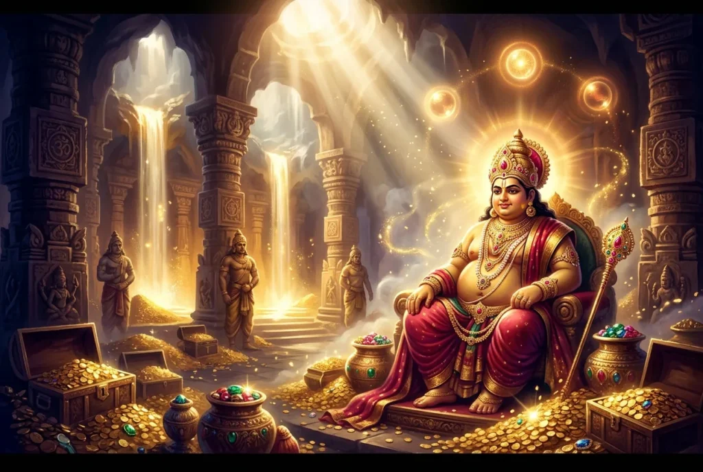 Kubera dios hindú de la riqueza y tesoros, mitología hindú