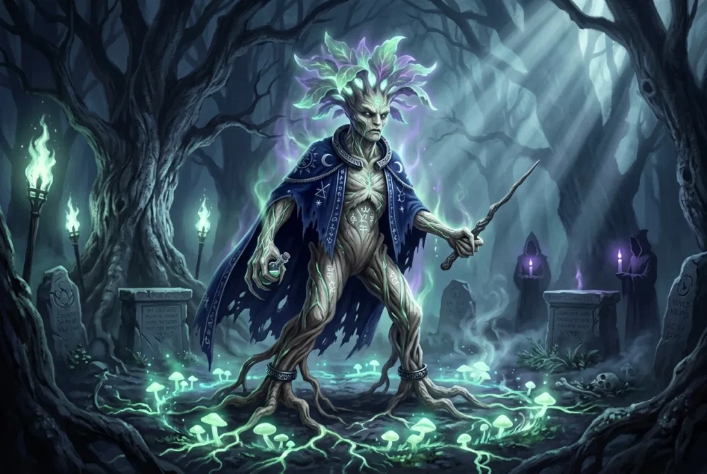 Mandrágora planta mitológica europea con raíz humanoide, símbolo de magia y misterio en la mitología