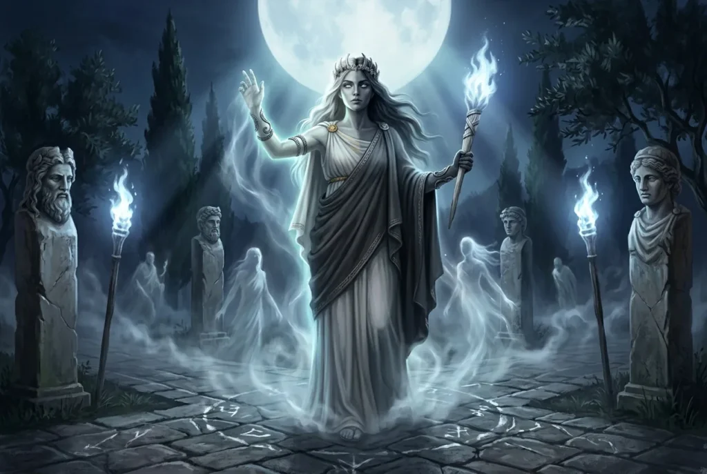 Mélinoe diosa griega fantasmas inframundo cuerpo bicolor mitología