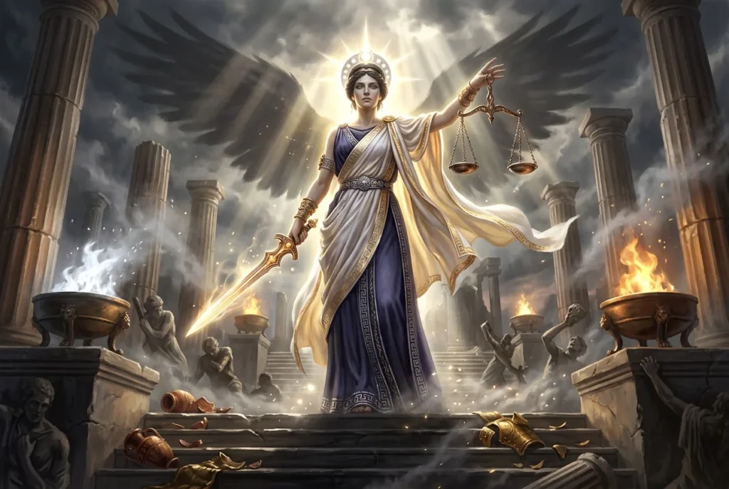 Némesis diosa griega de la retribución divina y el castigo por la hybris en la mitología griega