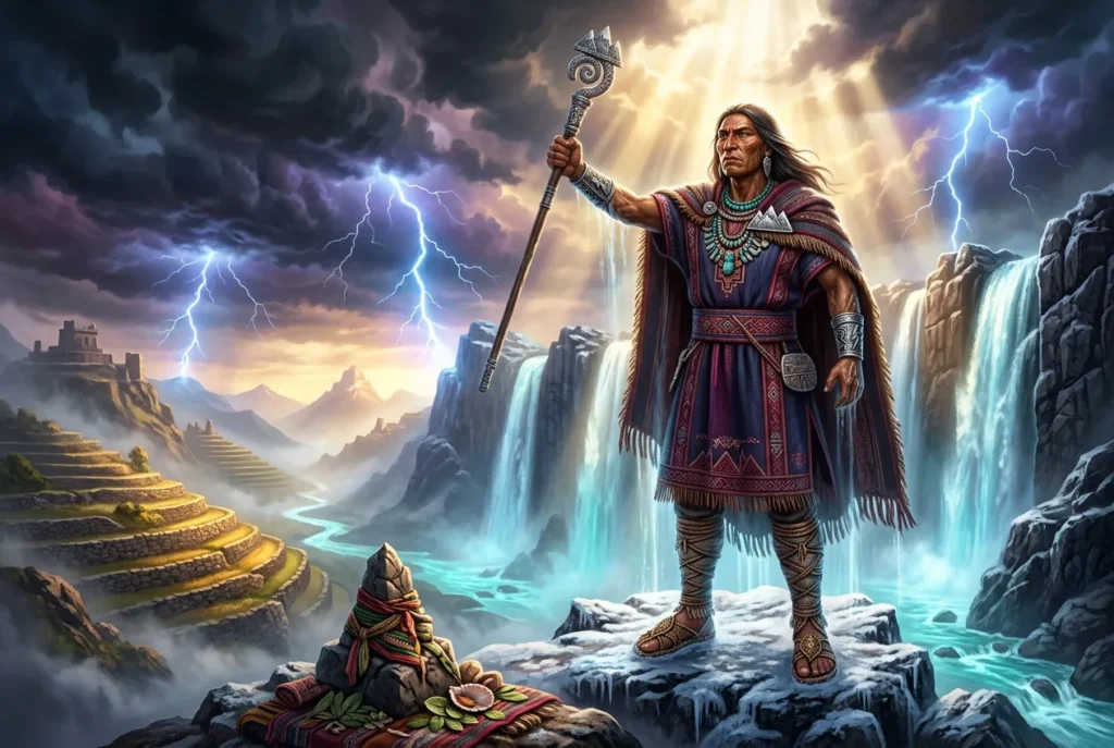 Pariacaca dios inca de las lluvias y montañas, deidad andina prehispánica de la mitología peruana