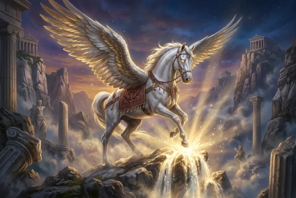 Pegaso caballo alado mitología griega, criatura legendaria nacida de Medusa