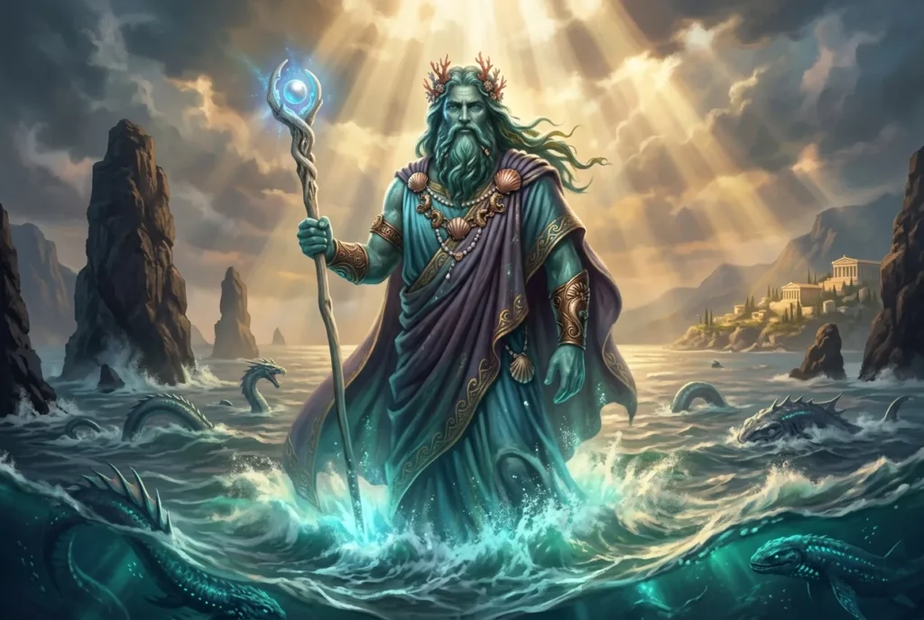 Pontus, deidad primordial del mar en la mitología griega antigua, representado como entidad marina cósmica