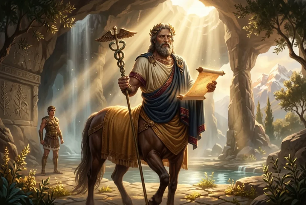 Quirón el centauro sabio de la mitología griega, maestro de héroes antiguos como Aquiles