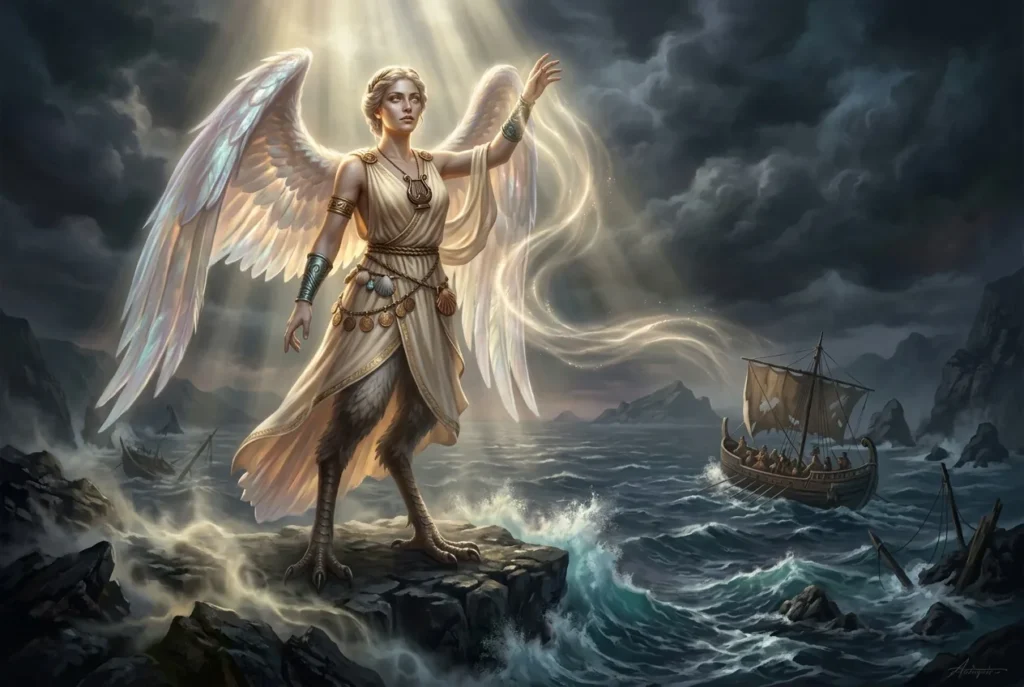 Sirena mitología europea - criatura legendaria marina con cola de pez y torso humano