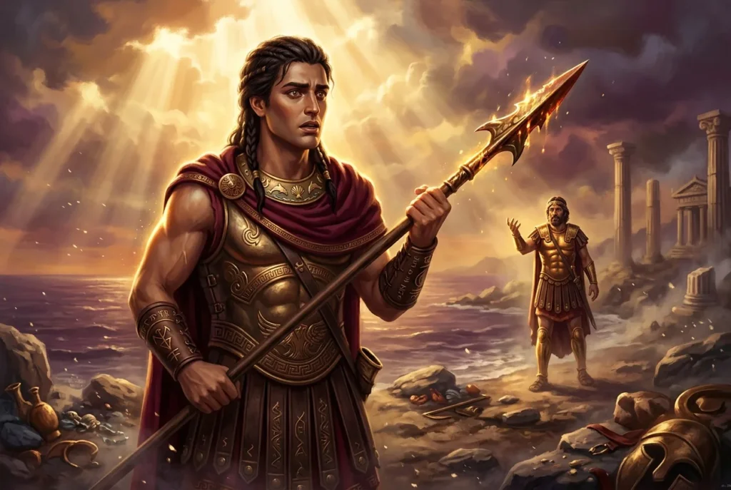 Telegonus, hijo de Odiseo y Circe en la mitología griega, ilustración de la criatura legendaria