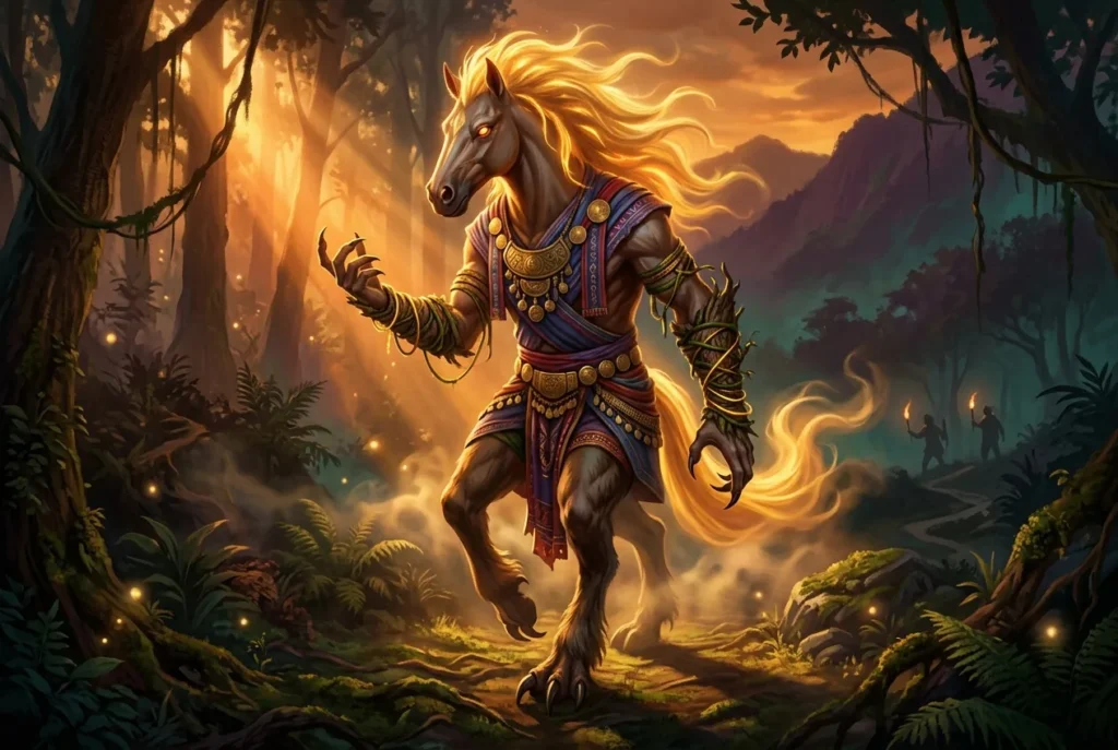 Tikbalang criatura mitología filipina híbrido caballo humano bosque oscuro