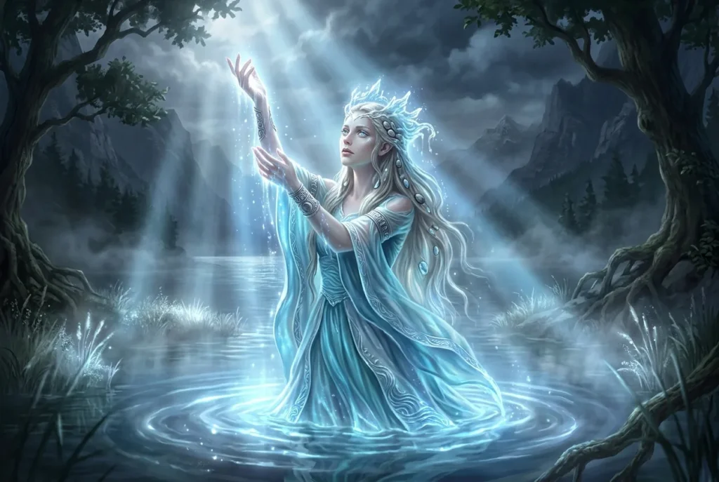 Undine espíritu del agua mitología europea - criatura acuática legendaria con belleza etérea