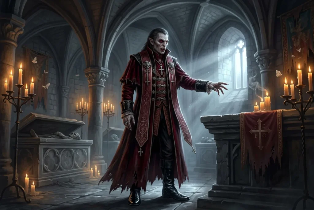 Vampiro europeo mítico criatura nocturna de la mitología y folclore con sed de sangre e inmortalidad