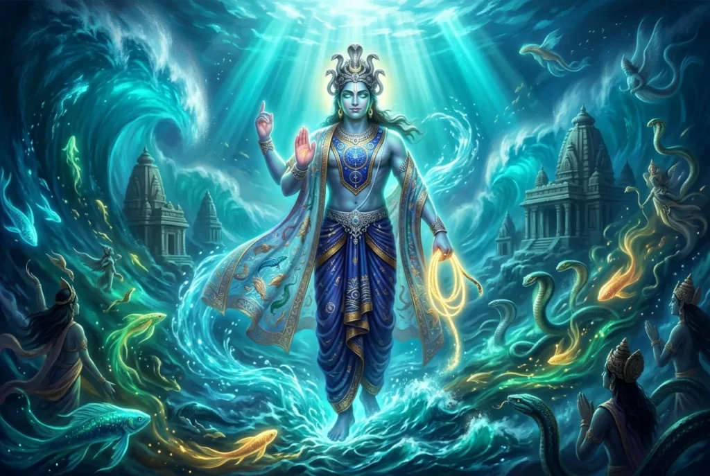 Varuna, deidad hindú señor de los océanos y la ley cósmica en la mitología hindú antigua