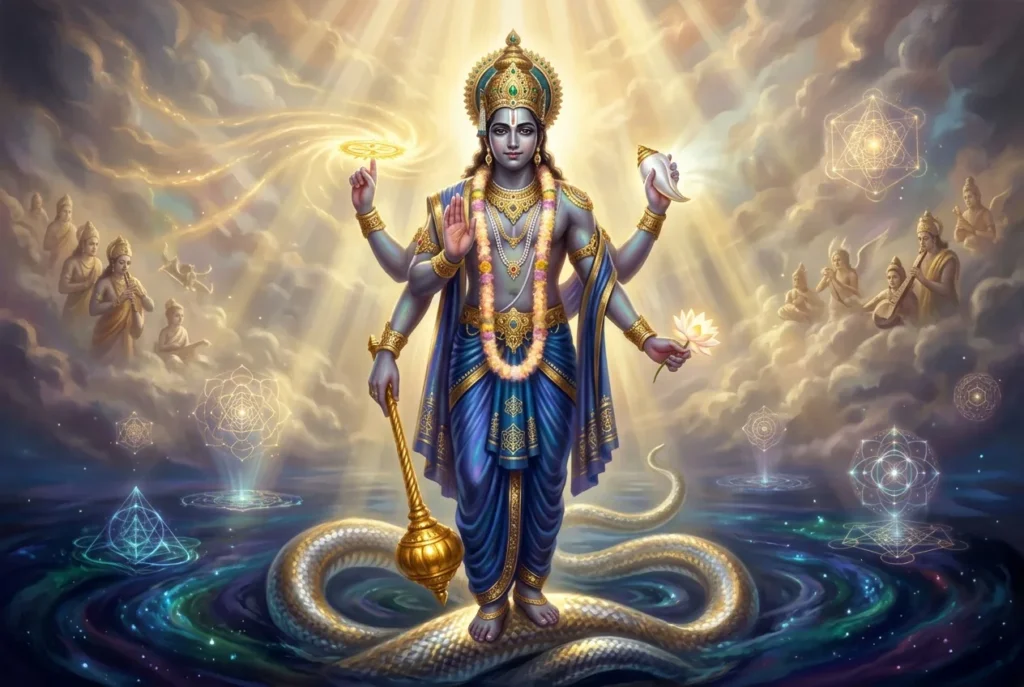 Vishnu el Preservador del Universo en la mitología hindú, deidad de la Trimurti