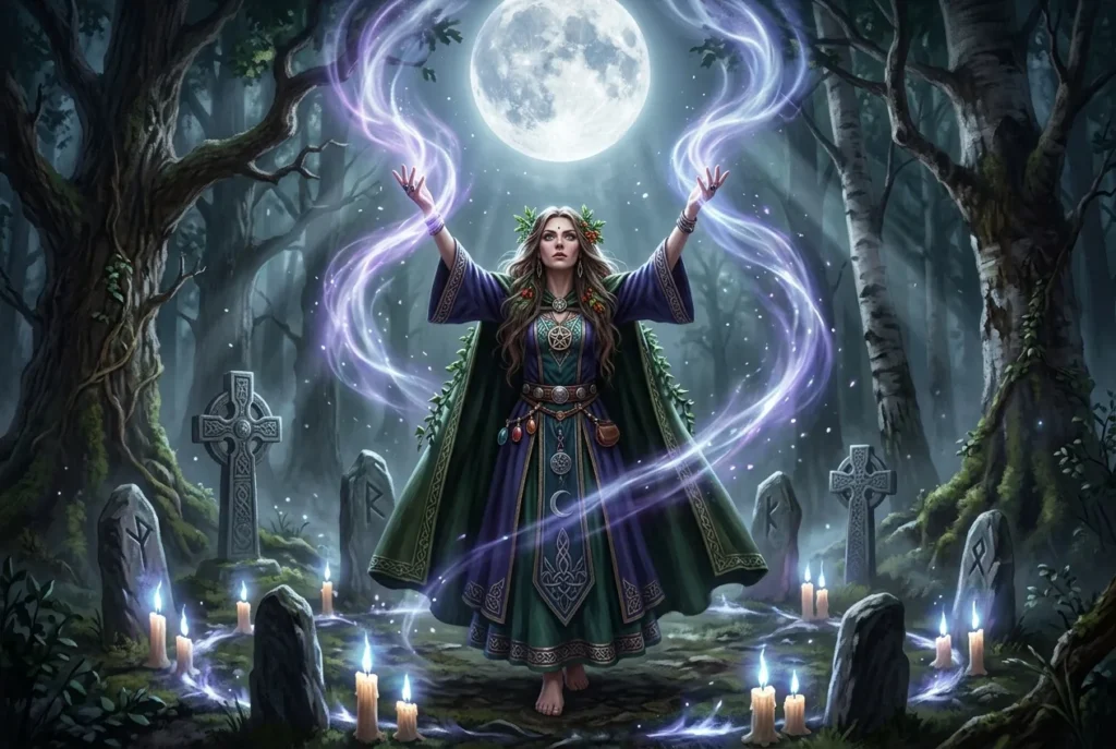 Símbolo de Wicca con elementos de magia y espiritualidad pagana europea moderna