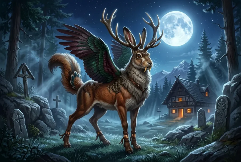 Wolpertinger, criatura mitológica bávar híbrida de animales del bosque europeo